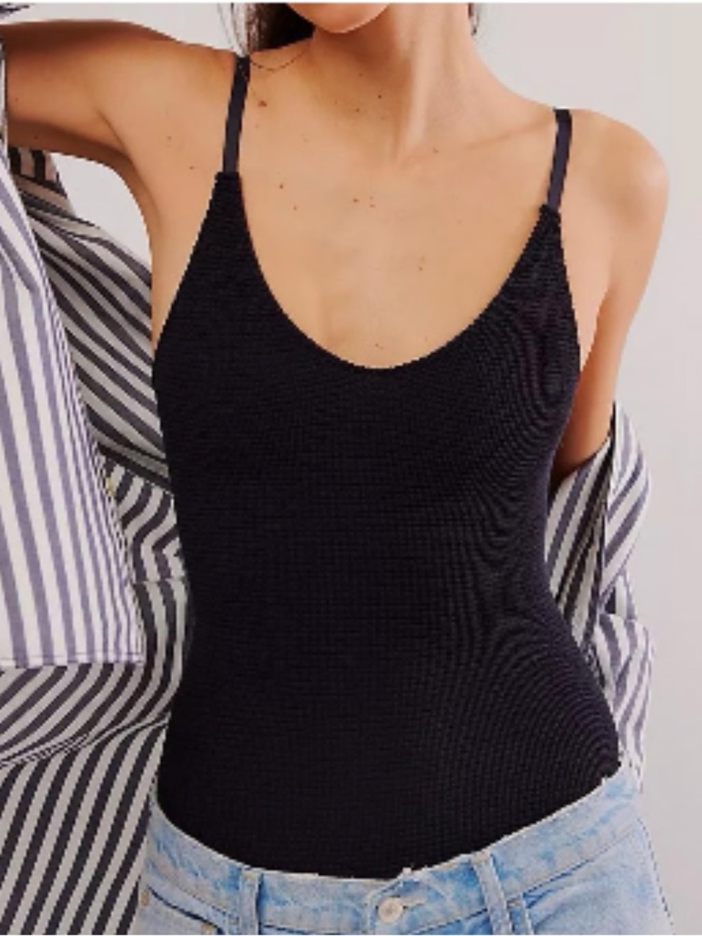 NWT Free People Intimately Black Ribbed Knit Stretch Bodysuit (Size XS/S)